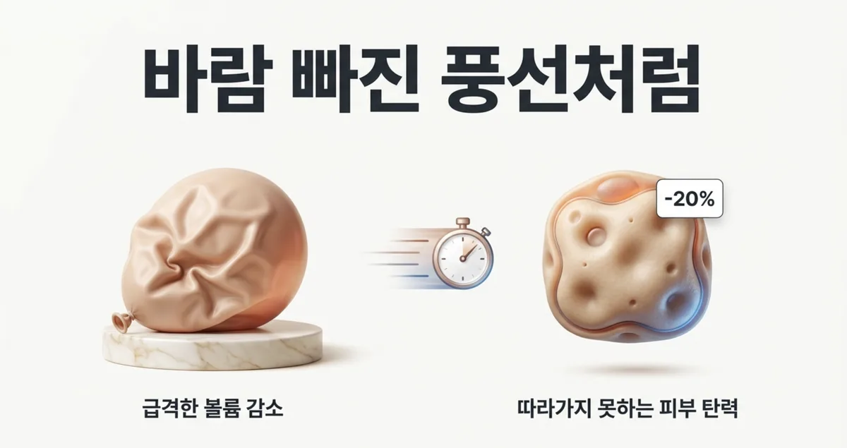 GLP-1 다이어트 후 피부 처짐 - 바람 빠진 풍선처럼 급격한 볼륨 감소로 피부 탄력이 따라가지 못하는 모습