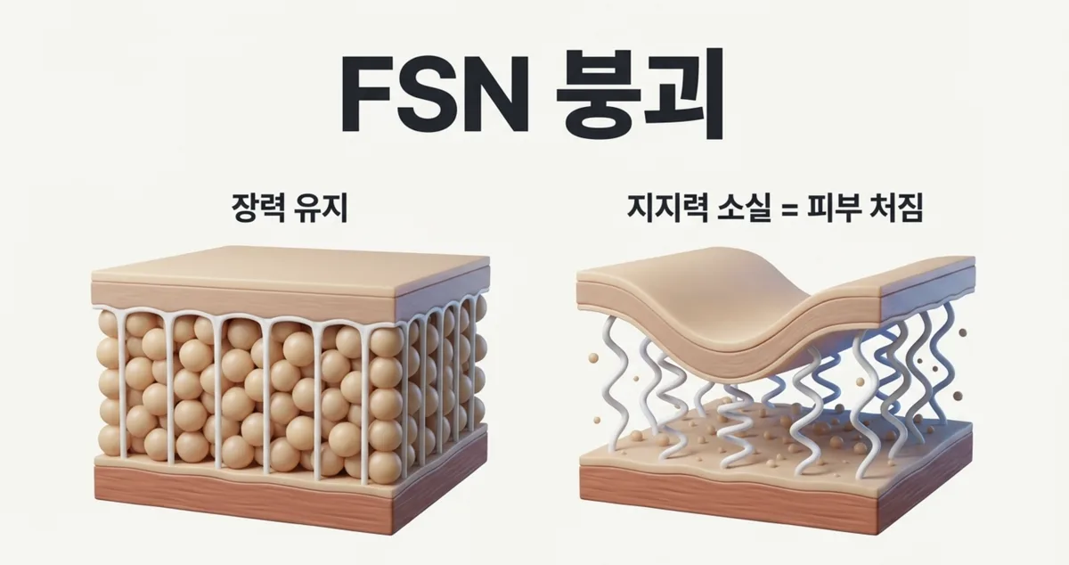 FSN(Fibrous Septae Network) 붕괴 - 장력 유지 vs 지지력 소실로 인한 피부 처짐